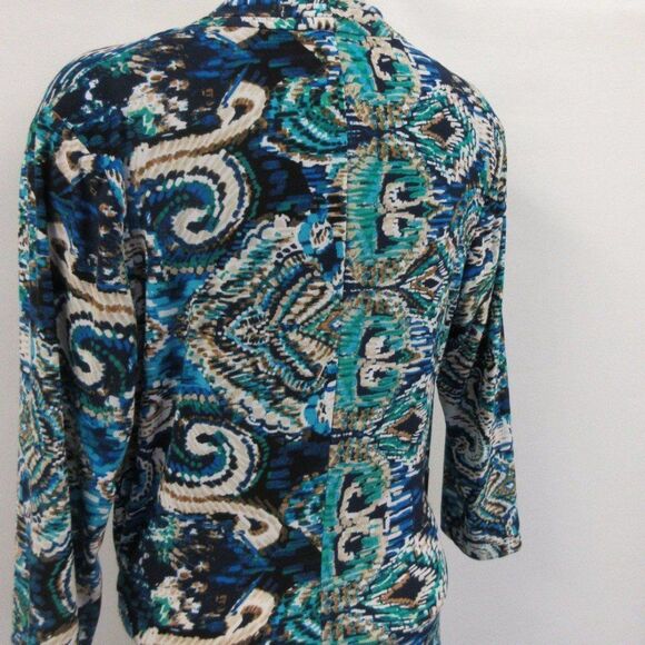 EVAN PICONE Jersey Knit Faux Wrap Dress Womens 12 Blue Geometric Paisley Print1 - Picture 5 of 12